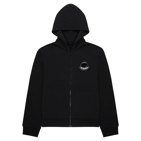 Moncler Black  Fuzzy Logo Zip Up Hoodie
