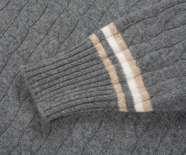 Brunello Cucinelli Cable Knit Cashmere V-Neck Jumper Charcoal