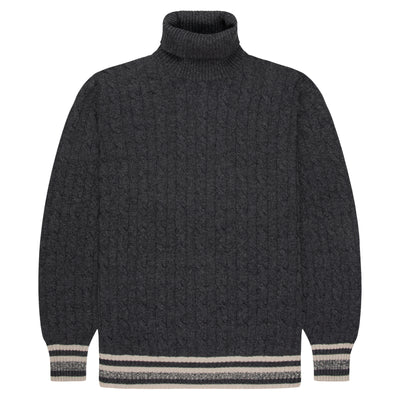 Brunello Cucinelli Striped Cable-Knit Alpaca Roll Neck Charcoal