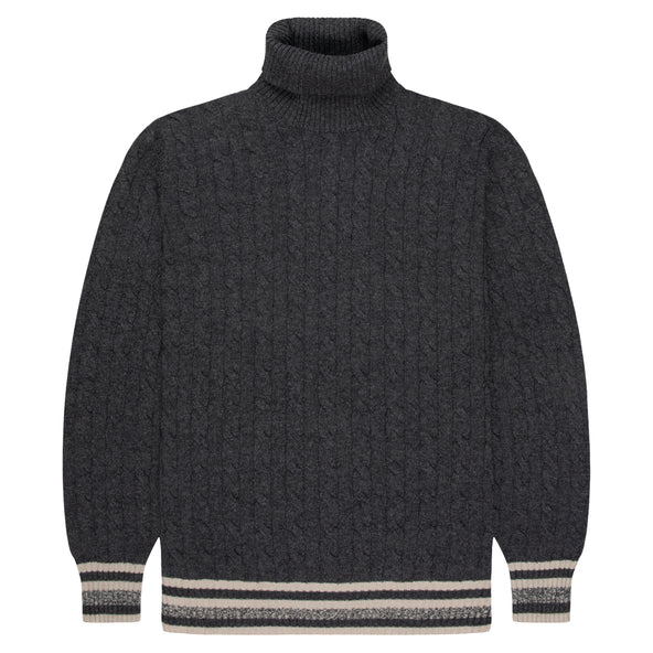 Brunello Cucinelli Striped Cable-Knit Alpaca Roll Neck Charcoal