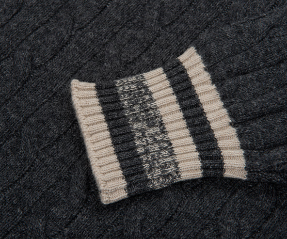 Brunello Cucinelli Striped Cable-Knit Alpaca Roll Neck Charcoal