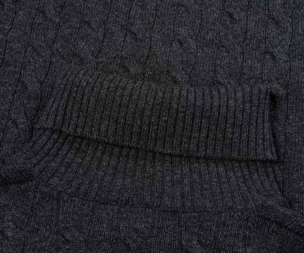 Brunello Cucinelli Striped Cable-Knit Alpaca Roll Neck Charcoal