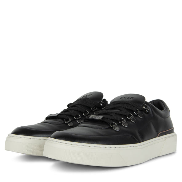 BOSS Gary_Tenn Hiking-Style Leather Trainers Black