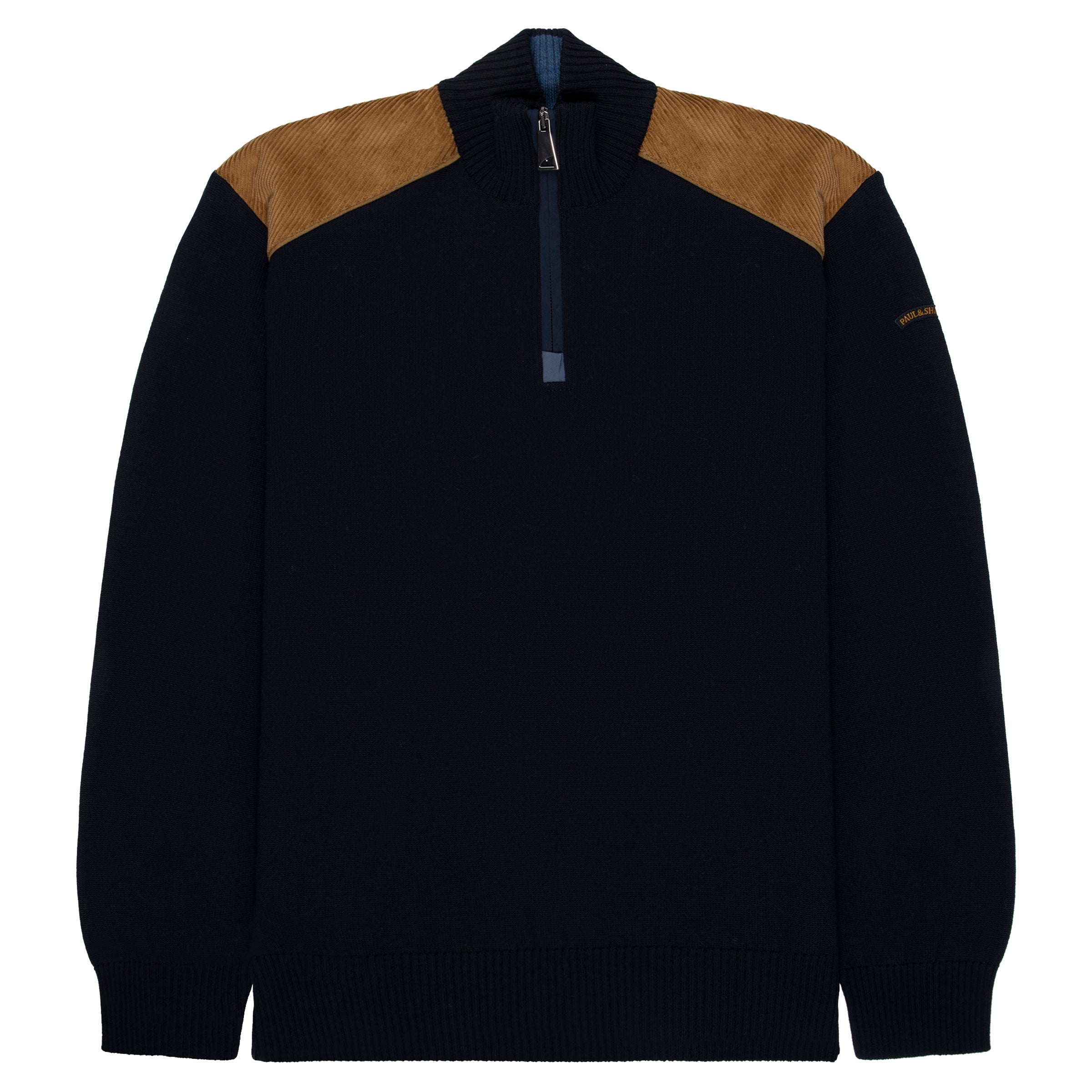 Paul & Shark Navy Knitted 1/4 with Brown Panelling