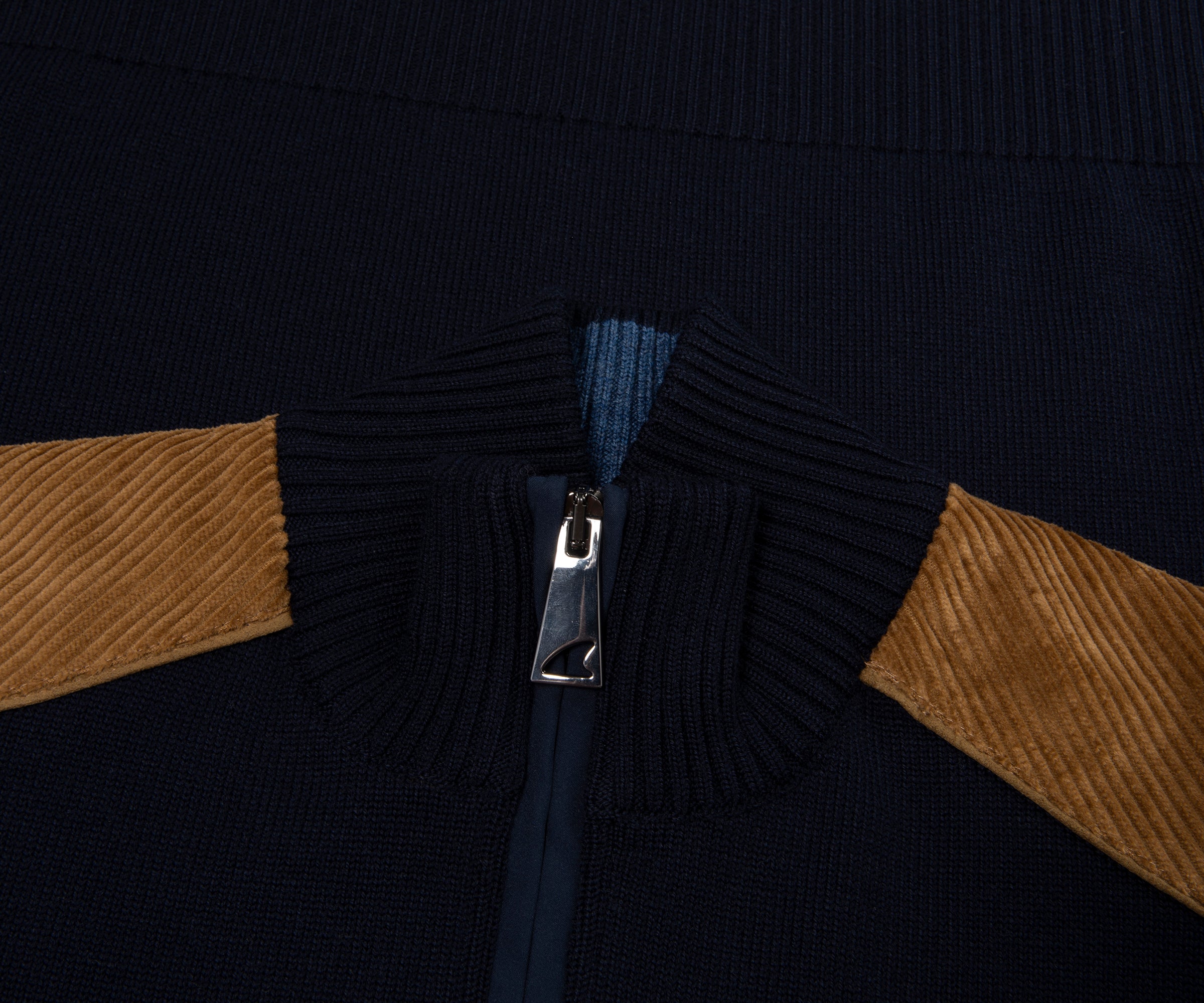 Paul & Shark Navy Knitted 1/4 with Brown Panelling