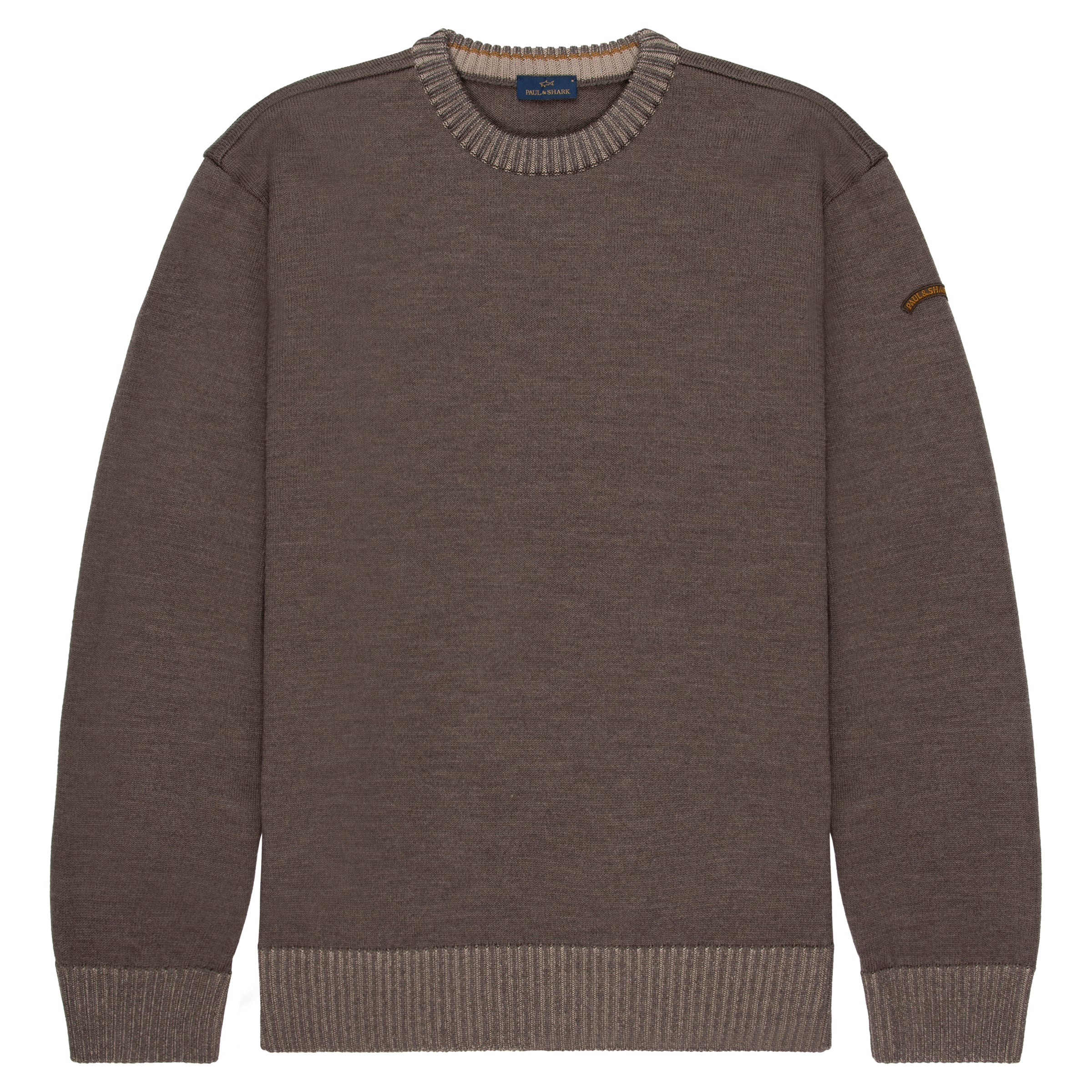 Paul & Shark Brown Knitted Ribbed Crewneck Sweater