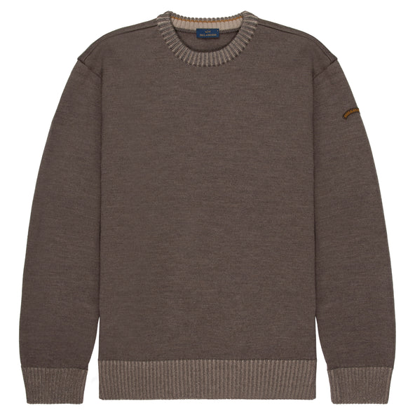 Paul & Shark Brown Knitted Ribbed Crewneck Sweater