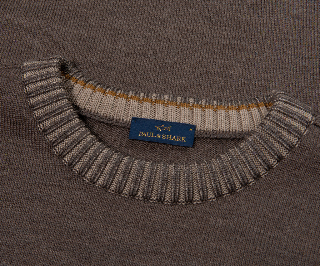 Paul & Shark Brown Knitted Ribbed Crewneck Sweater