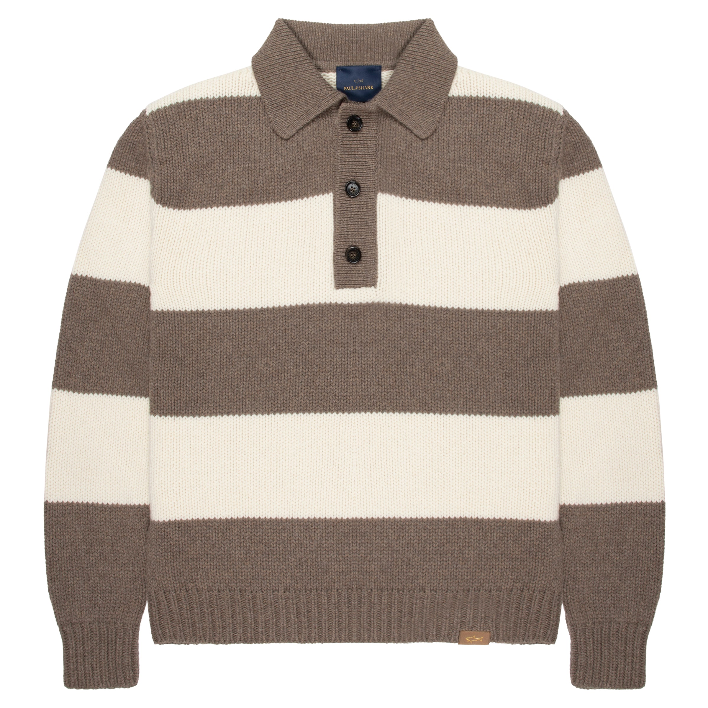 Paul & Shark Brown/Cream Knitted Buttoned Rugby Shirt