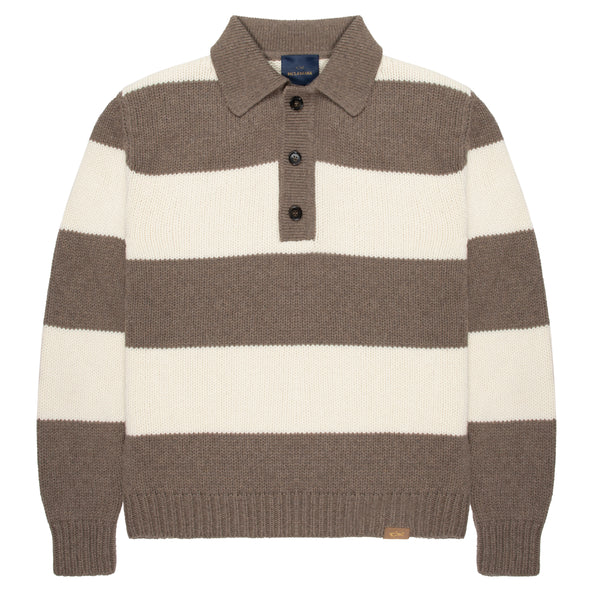 Paul & Shark Brown/Cream Knitted Buttoned Rugby Shirt