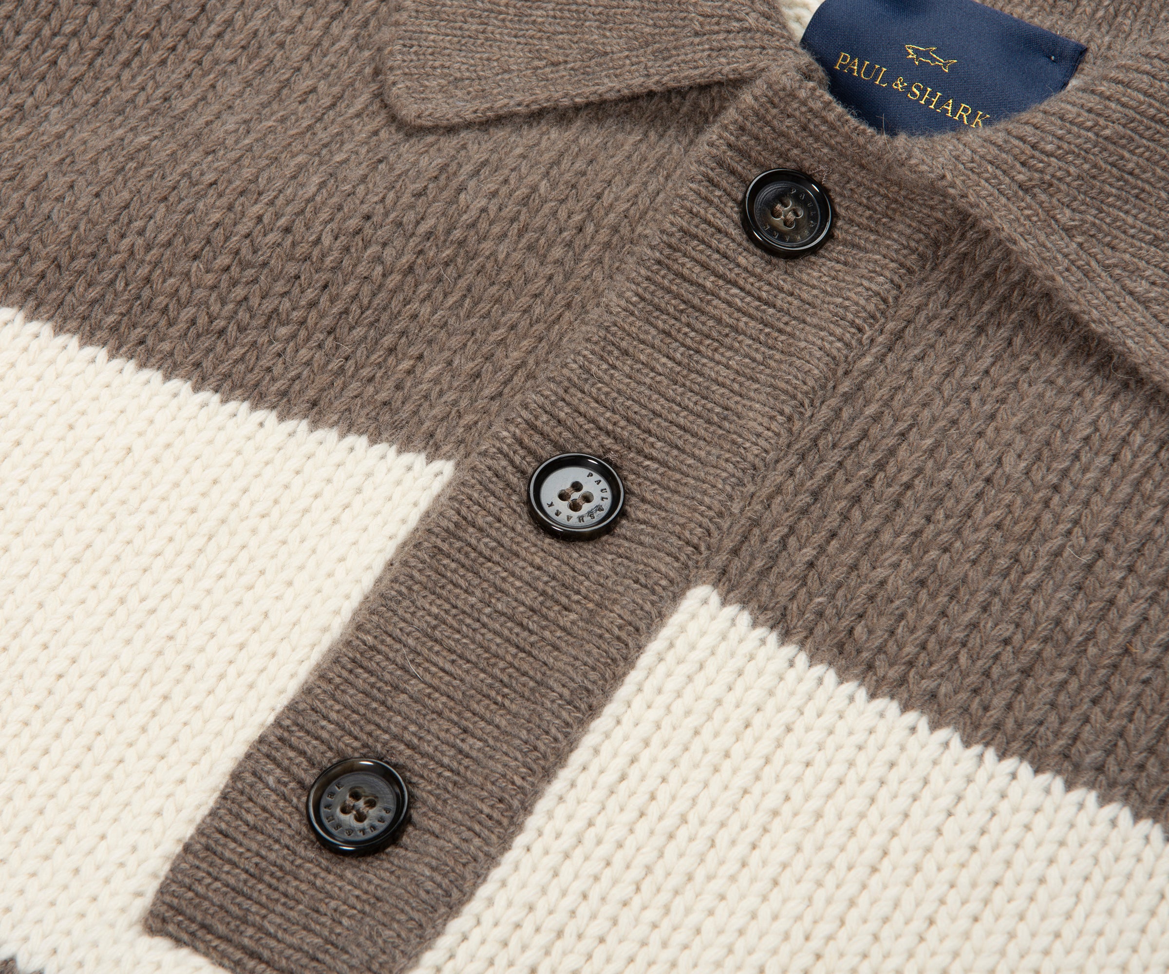 Paul & Shark Brown/Cream Knitted Buttoned Rugby Shirt