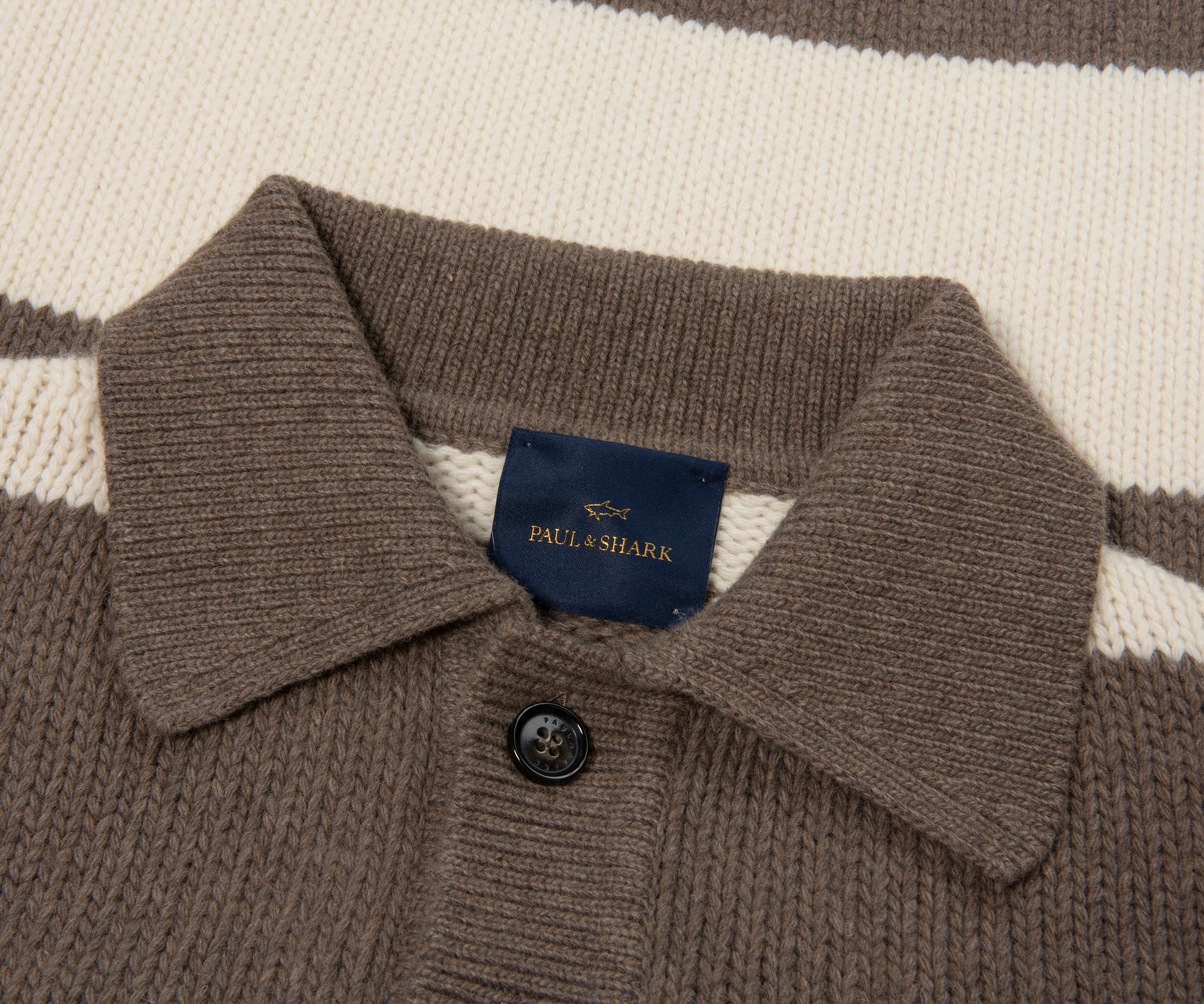 Paul & Shark Brown/Cream Knitted Buttoned Rugby Shirt