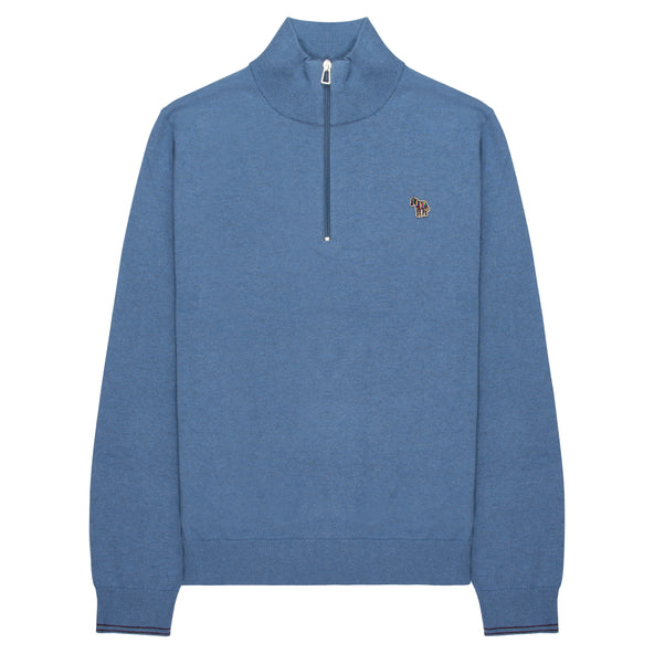Paul Smith Light Blue Cotton Zebra 1/4 Zip Sweater