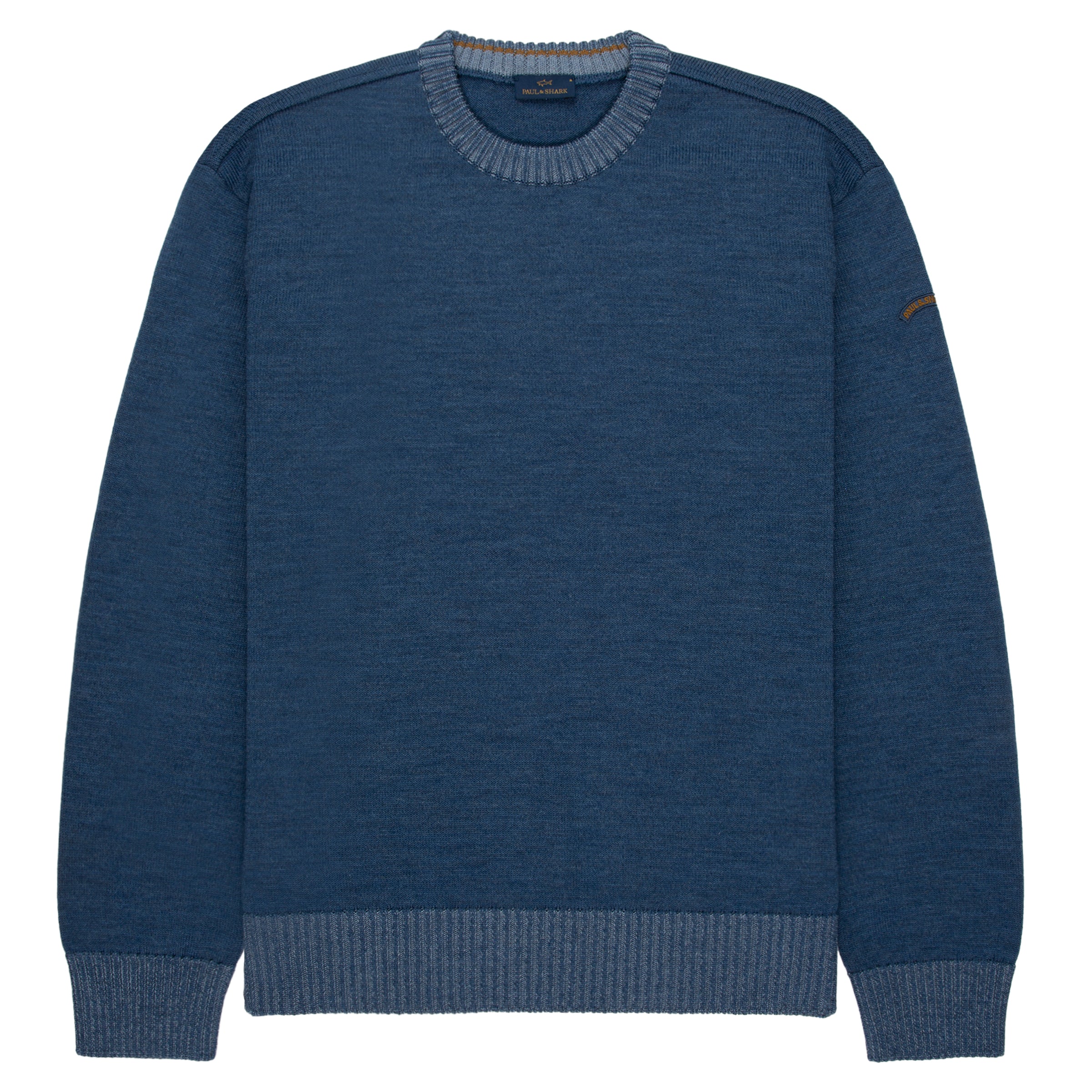 Paul & Shark Blue Knitted Ribbed Crewneck Sweater