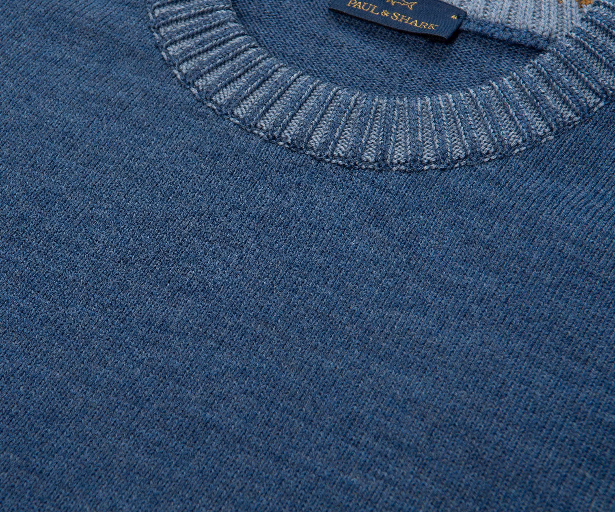 Paul & Shark Blue Knitted Ribbed Crewneck Sweater