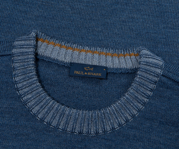 Paul & Shark Blue Knitted Ribbed Crewneck Sweater