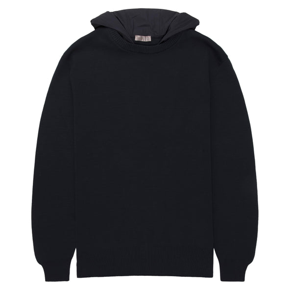 Herno Navy Nylon Hooded Knit Sweater