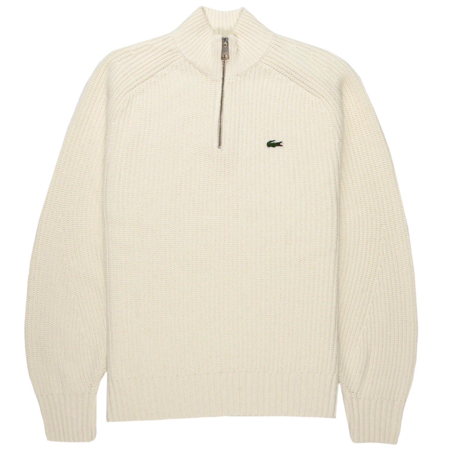 Lacoste Cream Carded Wool 1/4 Zip Sweater
