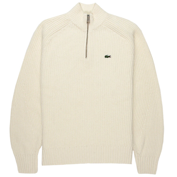 Lacoste Cream Carded Wool 1/4 Zip Sweater