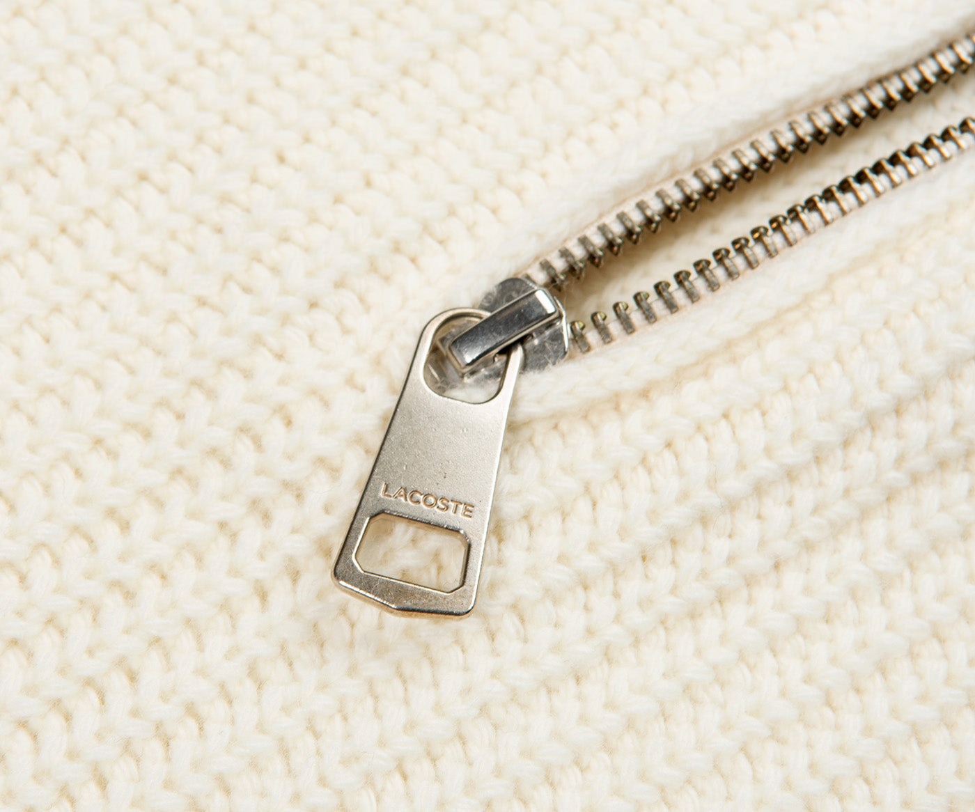 Lacoste Cream Carded Wool 1/4 Zip Sweater