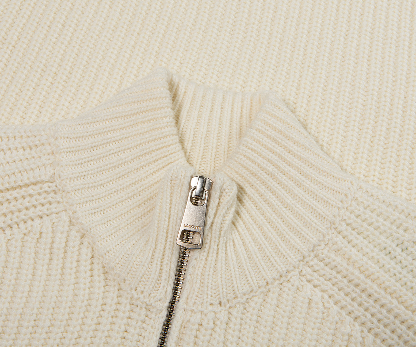 Lacoste Cream Carded Wool 1/4 Zip Sweater