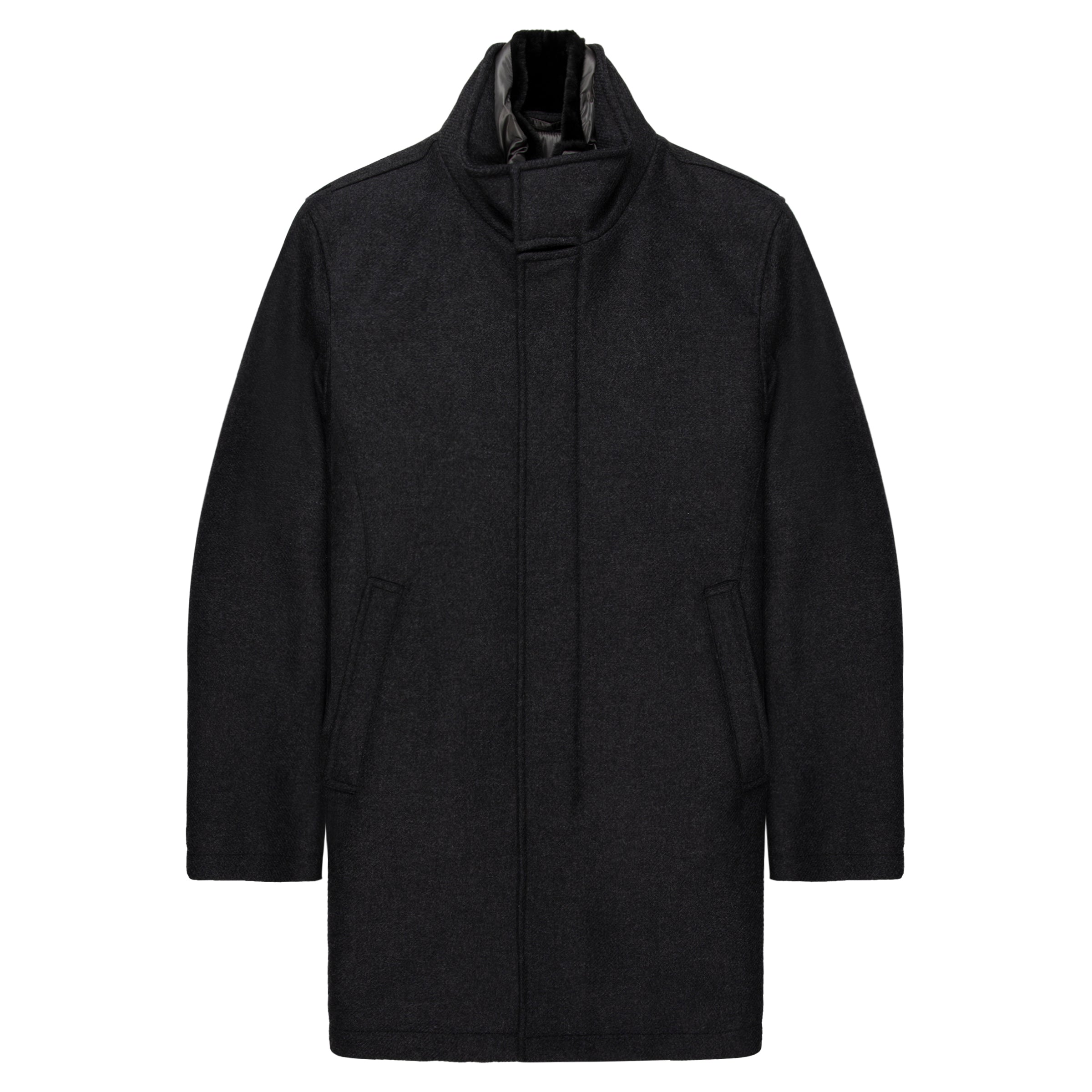 Herno Grey Fur Collard Woolen Overcoat