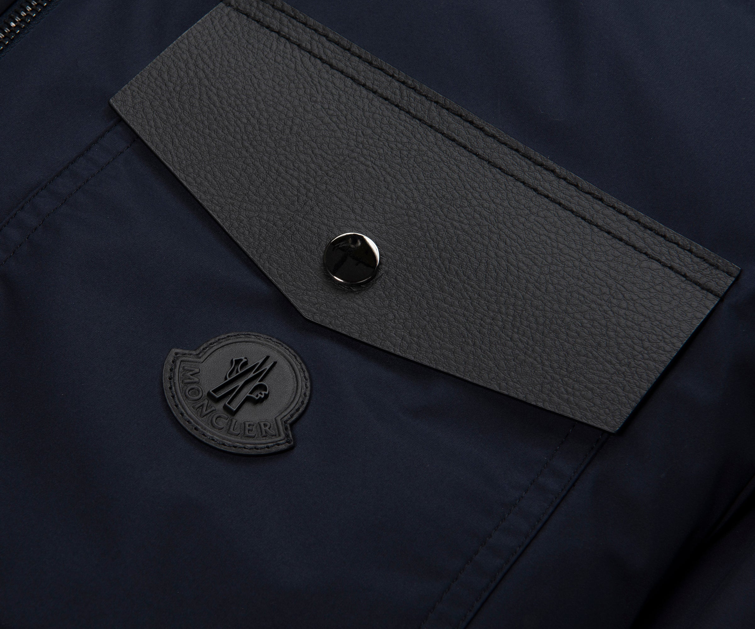 Moncler Navy Nohedes Leather Pocket Hooded Jacket
