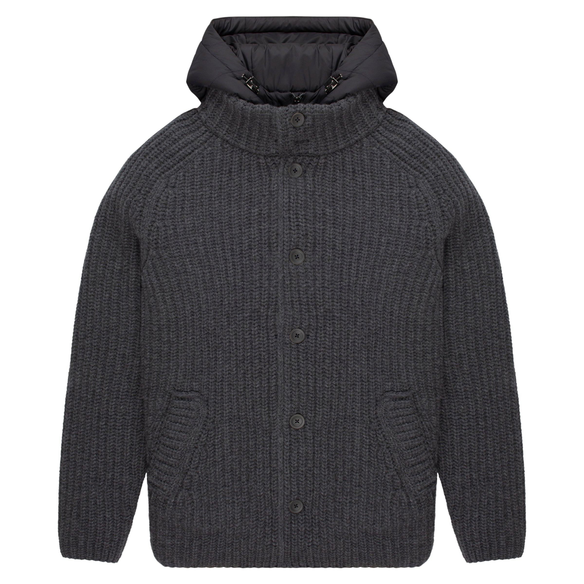 Herno Grey Chunky Knitted Hybrid Cardigan