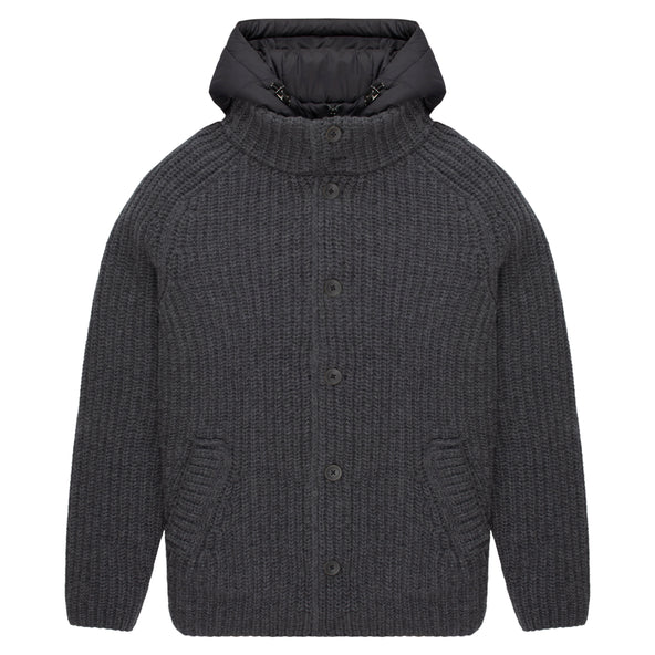 Herno Grey Chunky Knitted Hybrid Cardigan