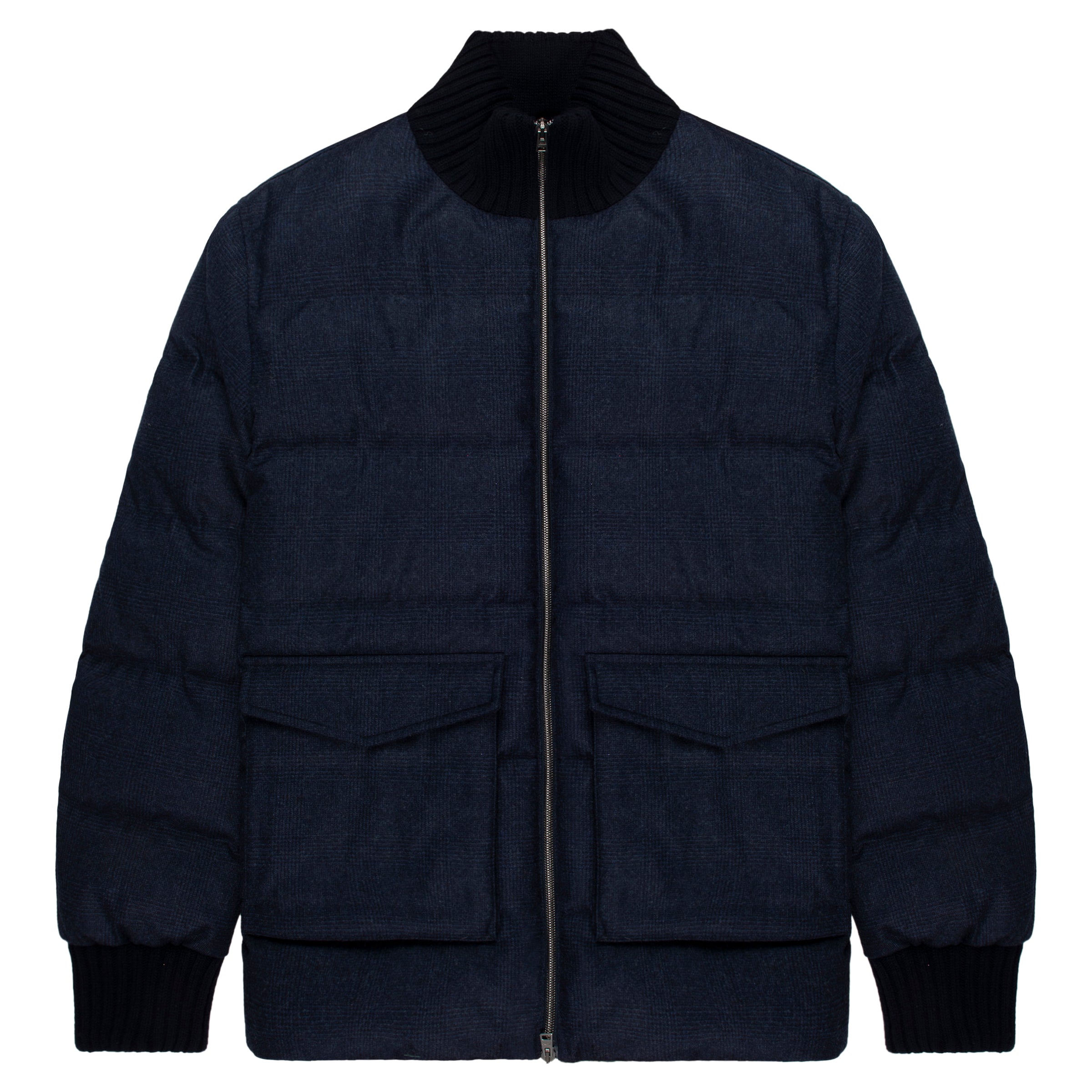 Herno Navy Checked Wool Puffer Bomber