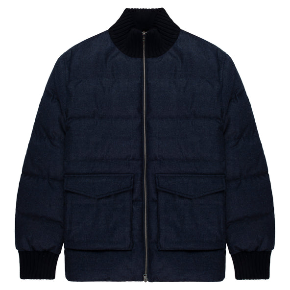Herno Navy Checked Wool Puffer Bomber