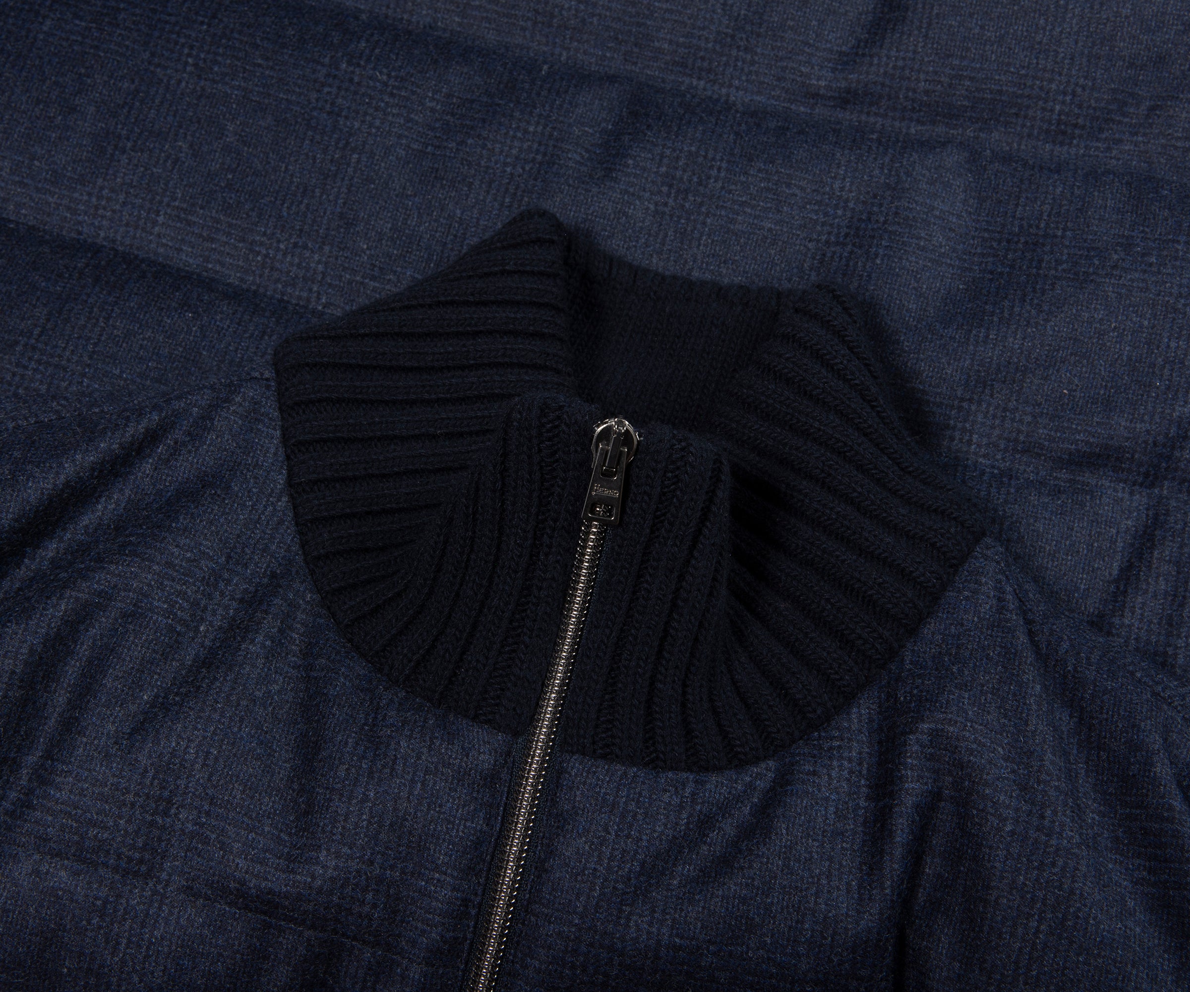 Herno Navy Checked Wool Puffer Bomber