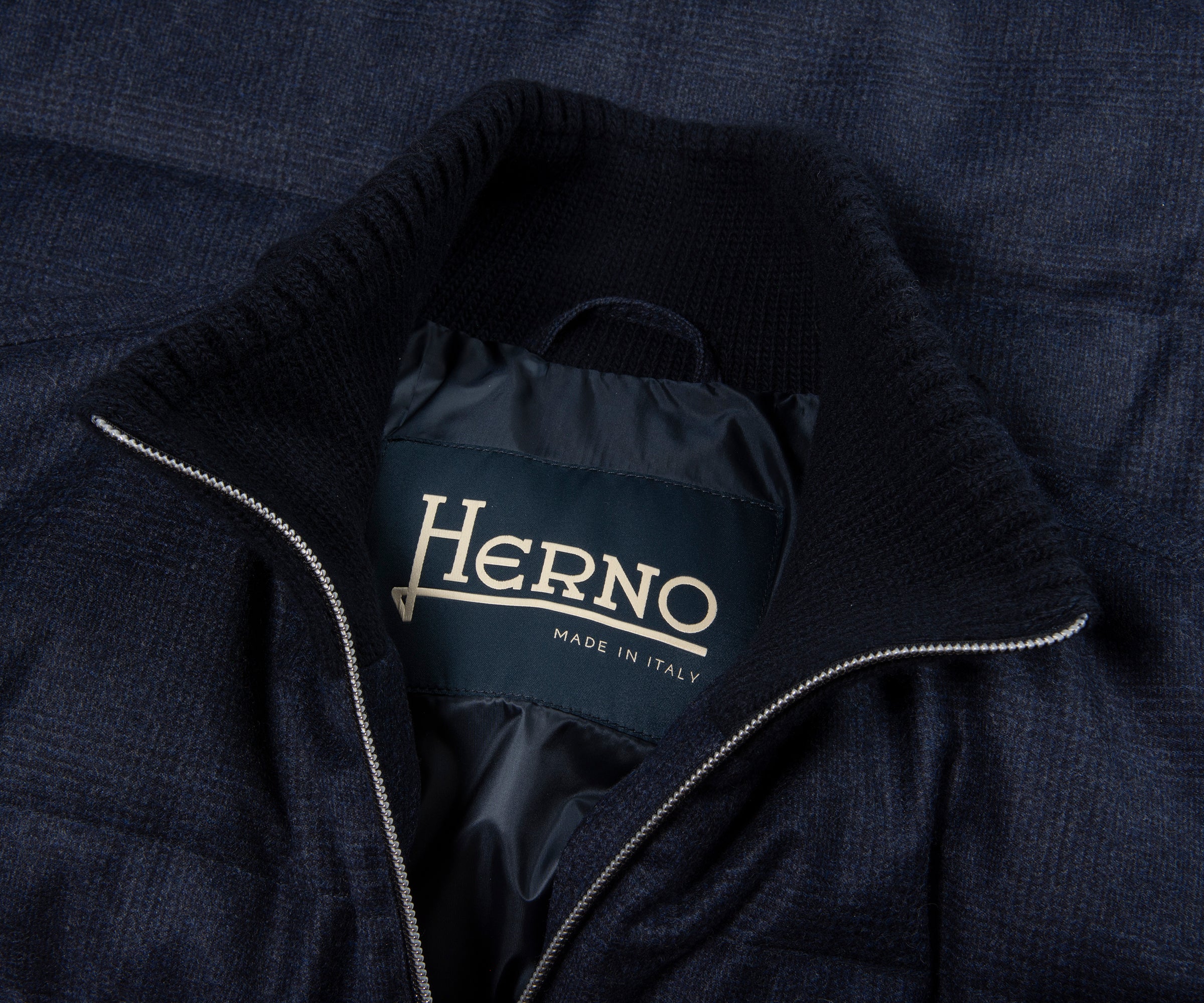 Herno Navy Checked Wool Puffer Bomber