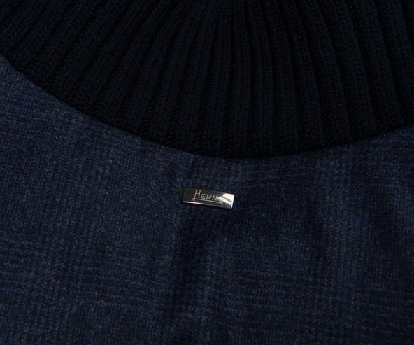 Herno Navy Checked Wool Puffer Bomber