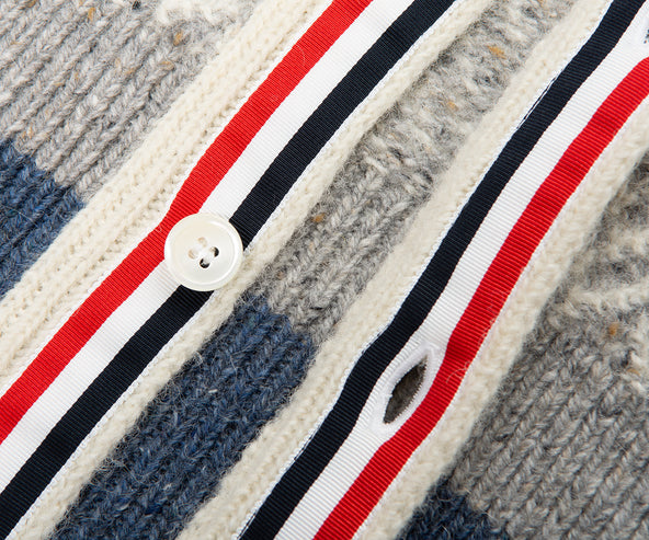 Thom Browne Multi Striped Herringbone Cardigan