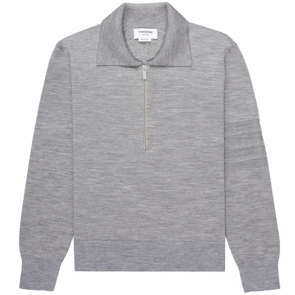 Thom Browne Grey Double Faced Wool Zip Polo