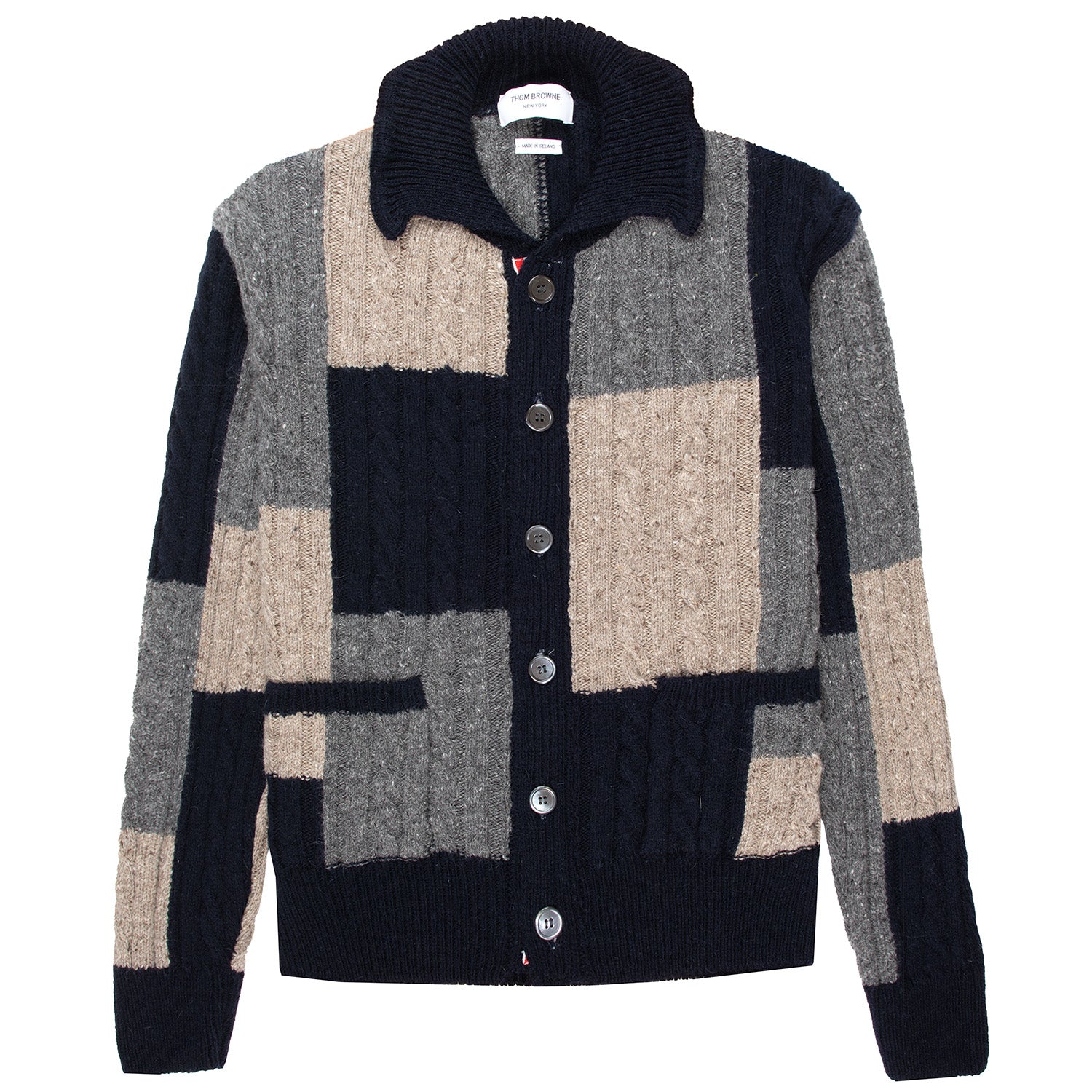 Thom Browne Multi Patchwork Cable Knit Cardigan