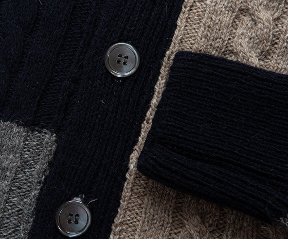 Thom Browne Multi Patchwork Cable Knit Cardigan