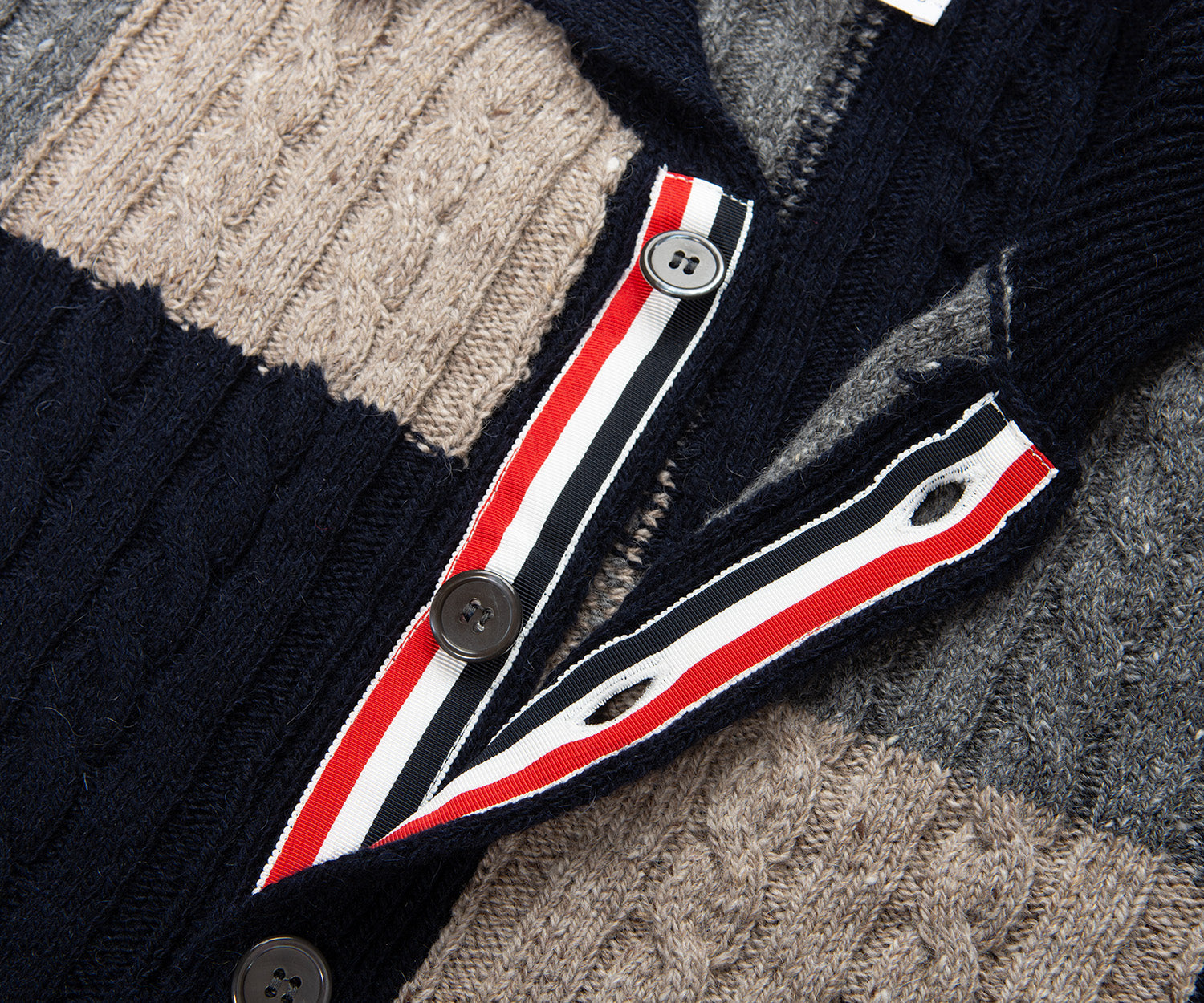 Thom Browne Multi Patchwork Cable Knit Cardigan