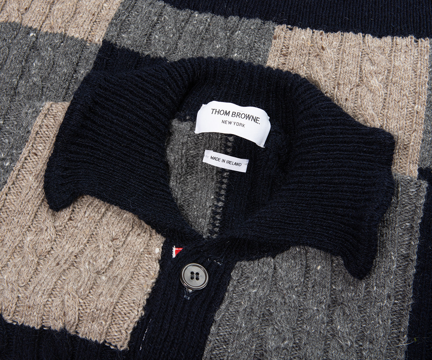 Thom Browne Multi Patchwork Cable Knit Cardigan
