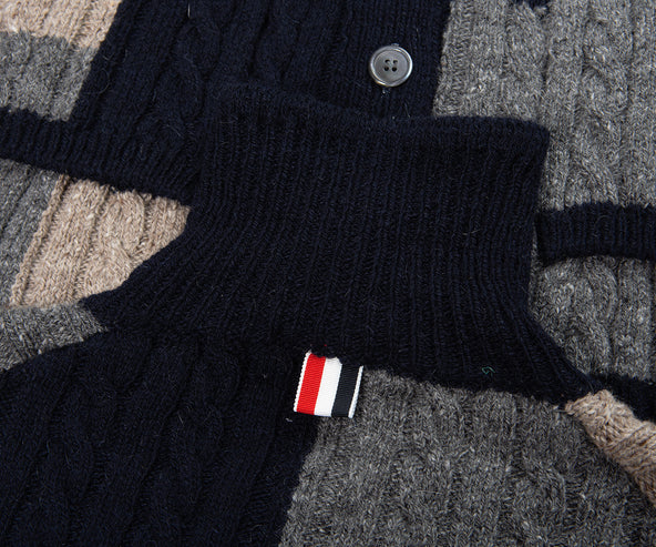 Thom Browne Multi Patchwork Cable Knit Cardigan