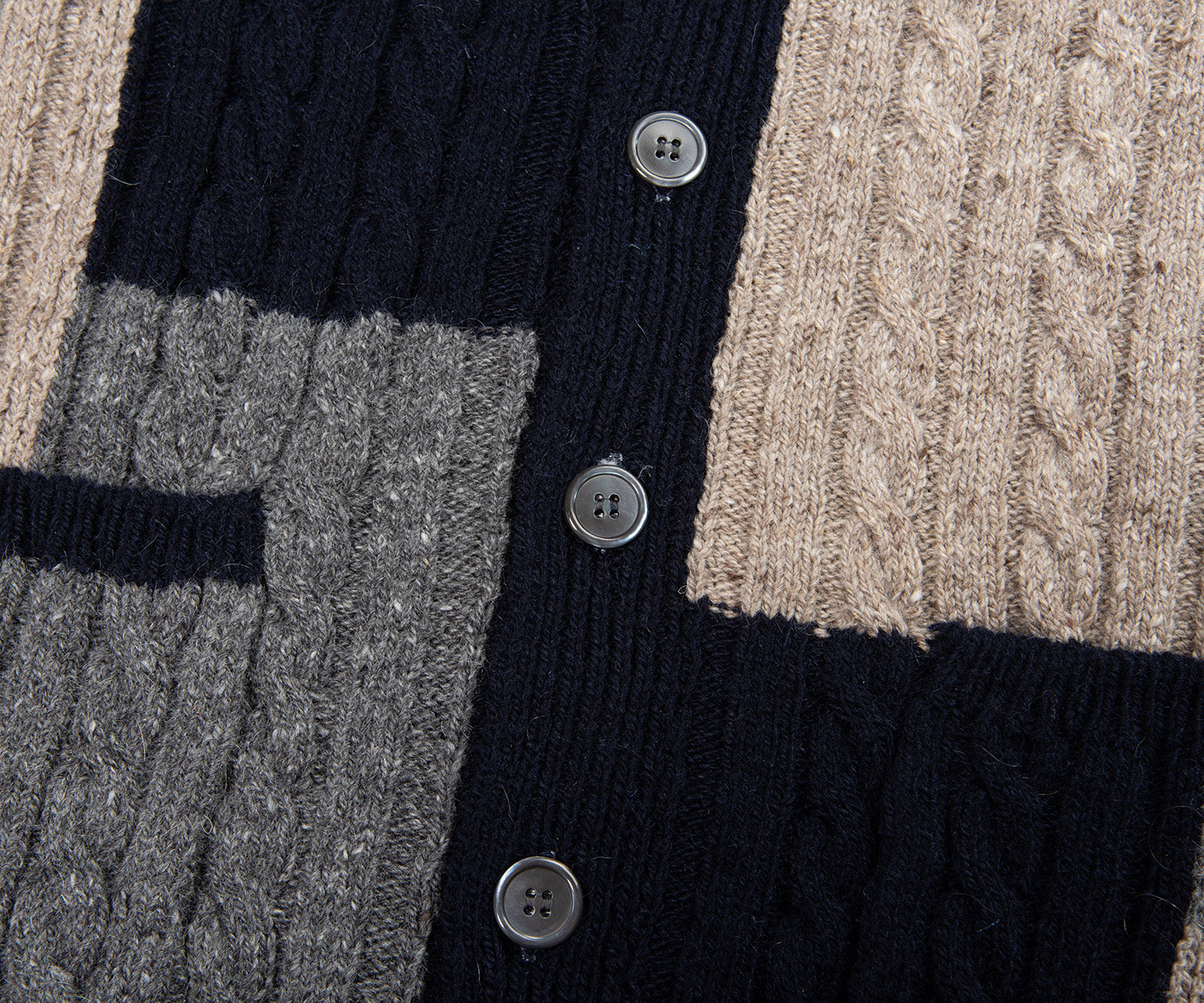 Thom Browne Multi Patchwork Cable Knit Cardigan