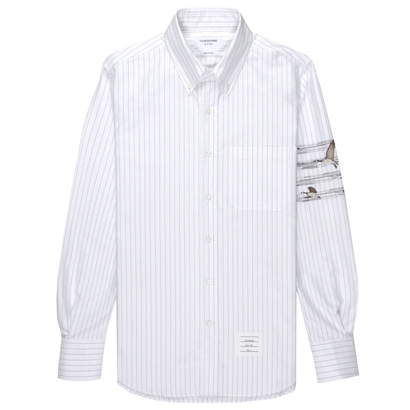 Thom Browne White Striped Shirt With Bird Details