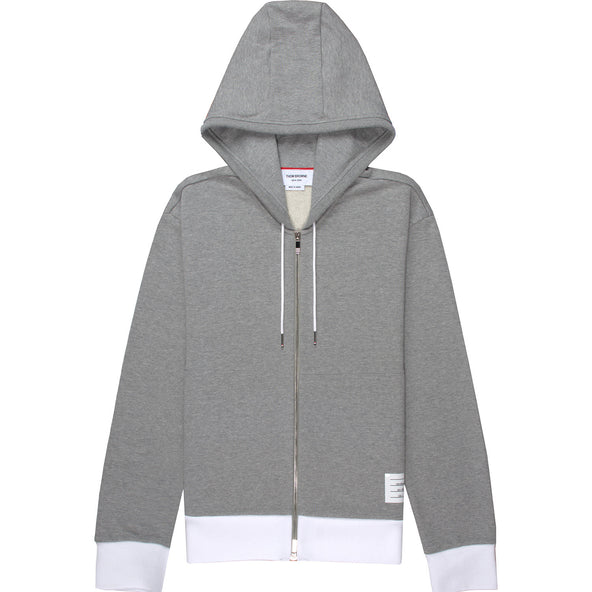 Thom Browne Grey Panelled Full Zip Hoodie – Pockets