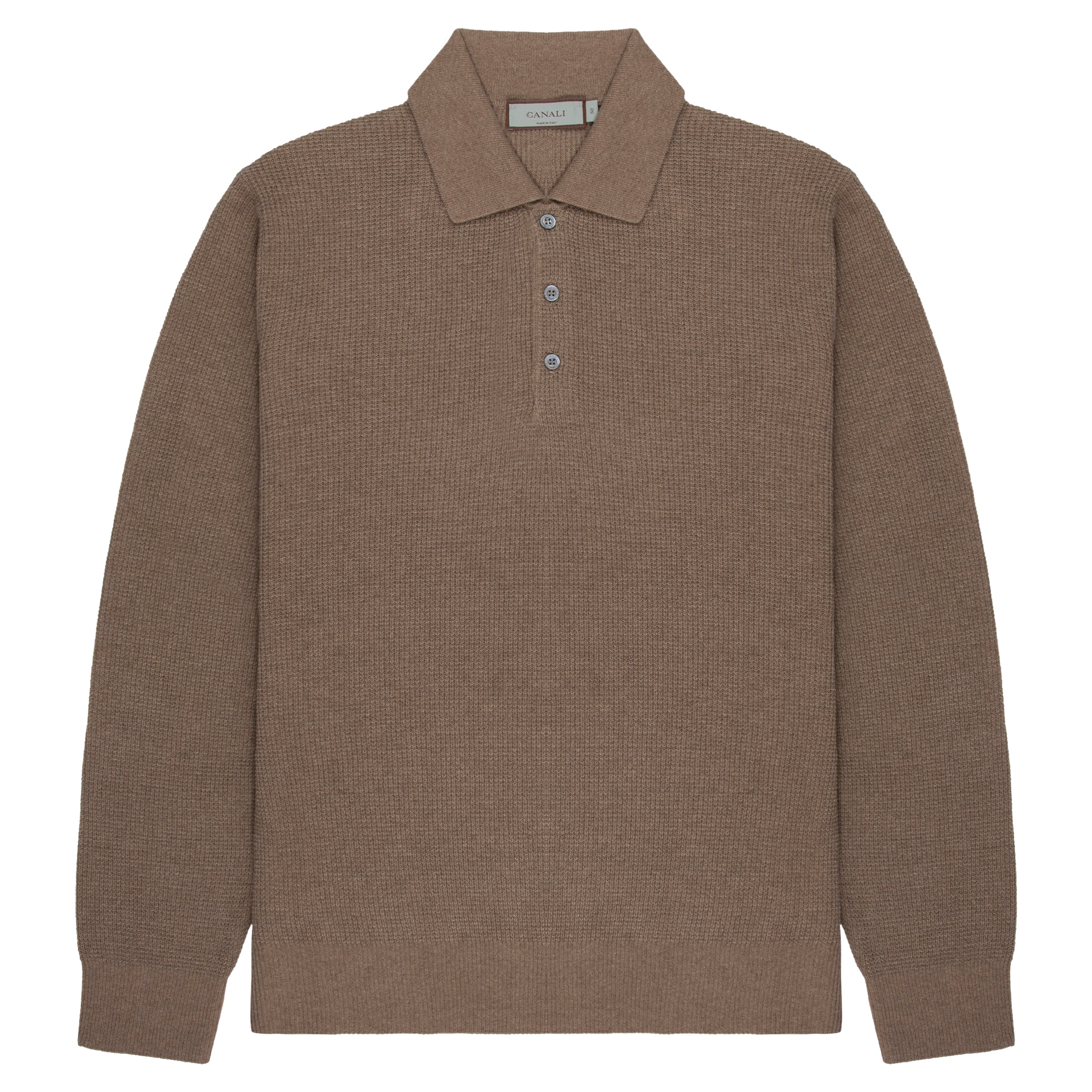 Canali Light Brown Waffle Woollen LS Polo