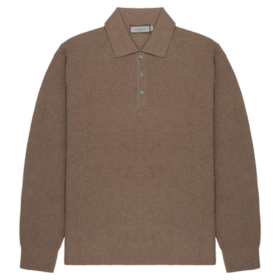 Canali Light Brown Waffle Woollen LS Polo