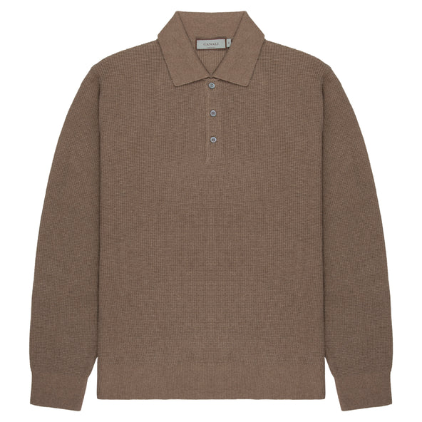 Canali Light Brown Waffle Woollen LS Polo
