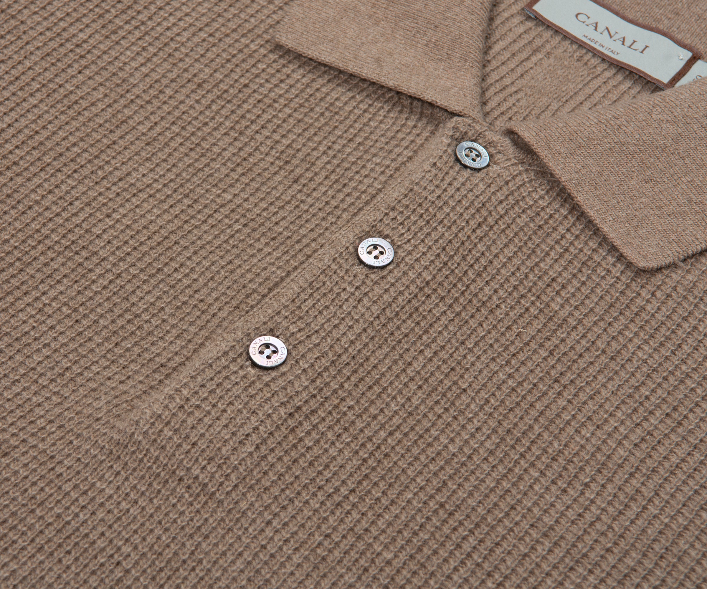 Canali Light Brown Waffle Woollen LS Polo