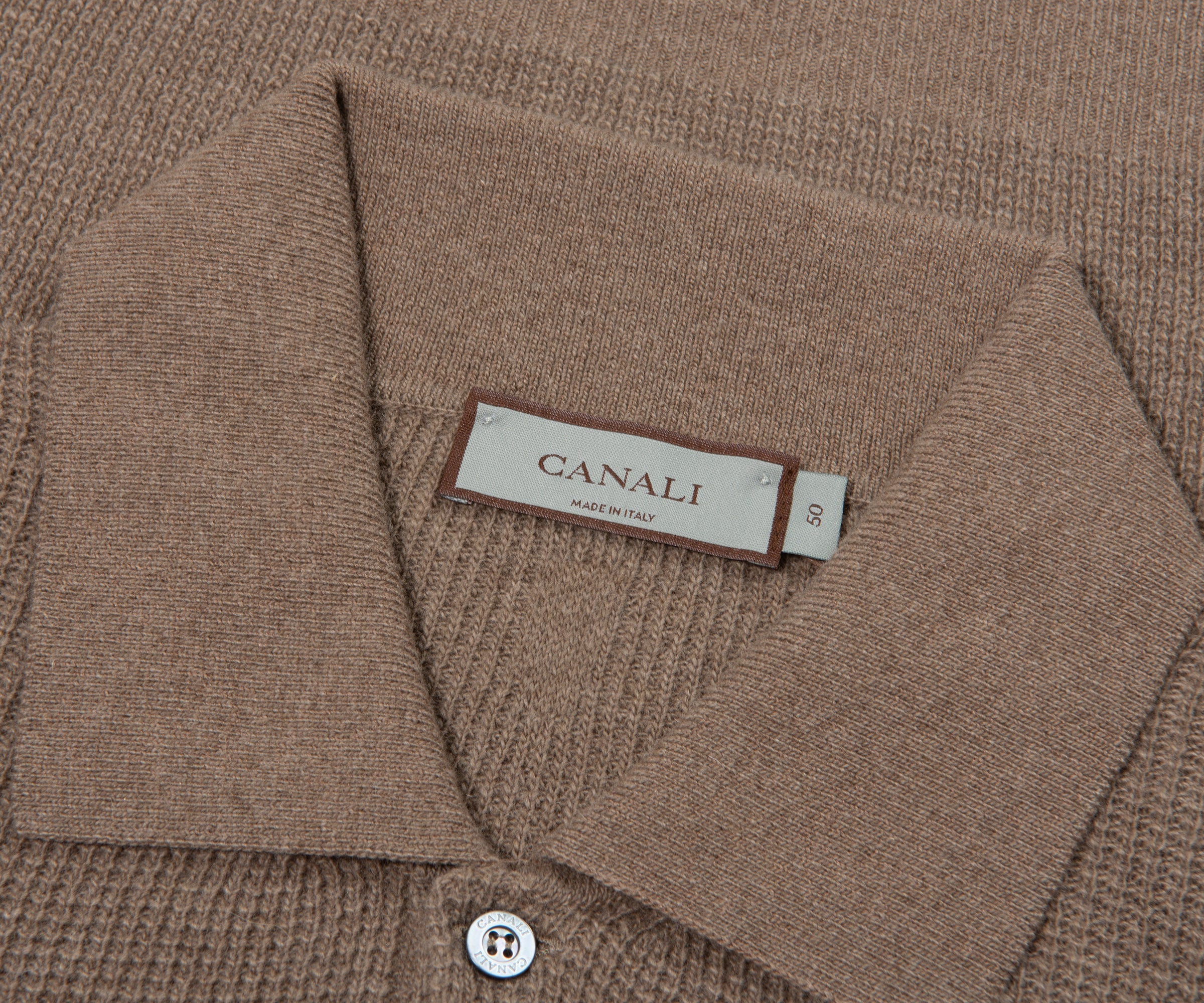 Canali Light Brown Waffle Woollen LS Polo