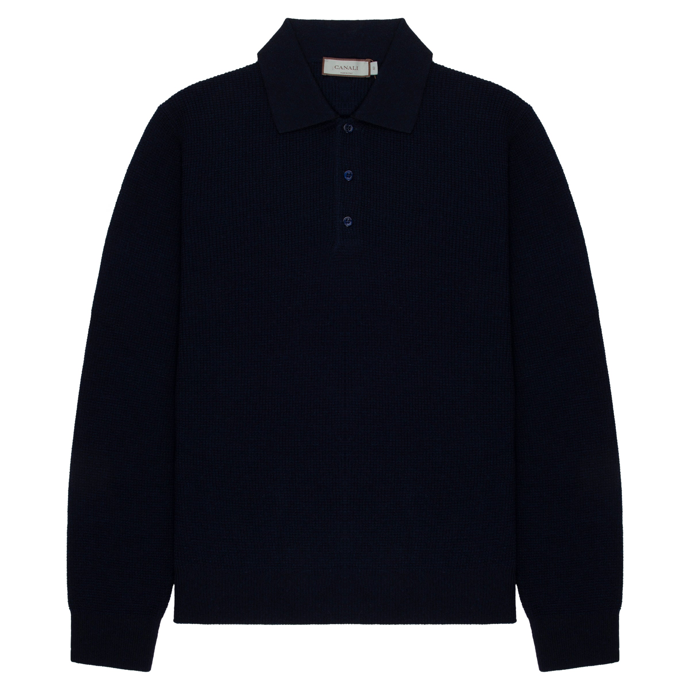 Canali Navy Waffle Woollen LS Polo
